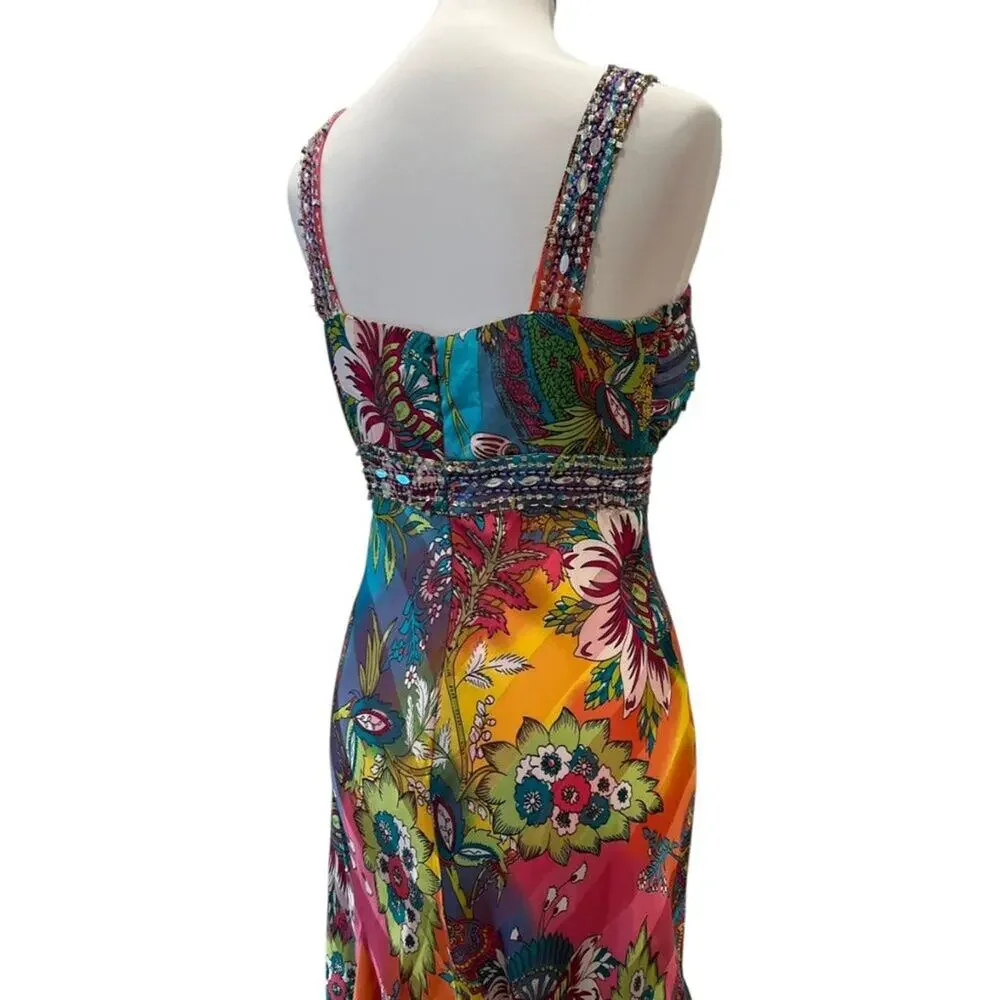 Vintage Dress Small Y2K Formal Prom Gown Beaded Tropical Dress long Cruise Maxi - Picture 5 of 17